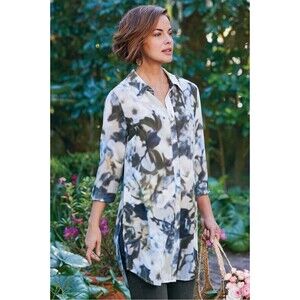 Soft Surroundings Hilaria Tunic Top Women's Large Smokey Chiffon NEW!